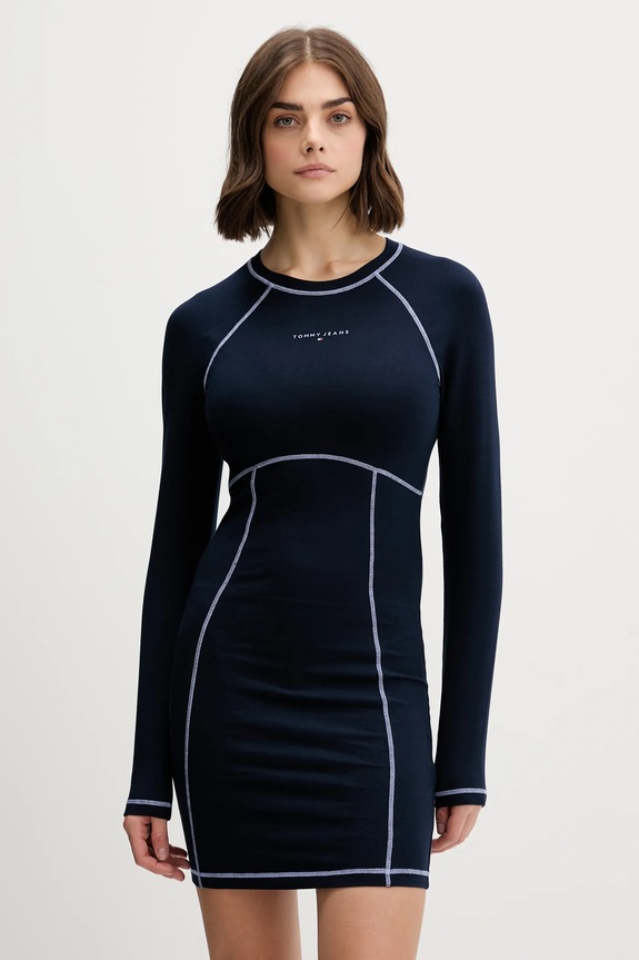 Šaty Tommy Jeans s elastanom tmavomodrá DW0DW21465