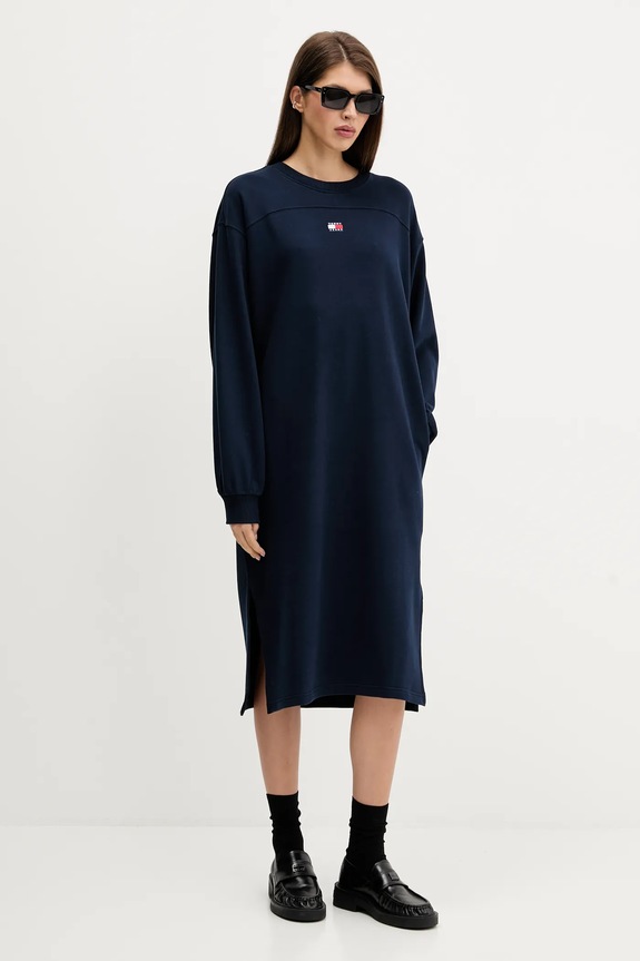Βαμβακερό φόρεμα Tommy Jeans DW0DW21484 σκούρο μπλε AW25