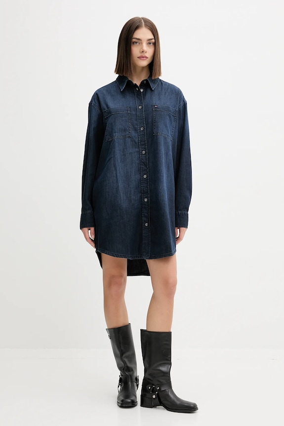 Rifľové šaty Tommy Jeans tmavomodrá DW0DW21650
