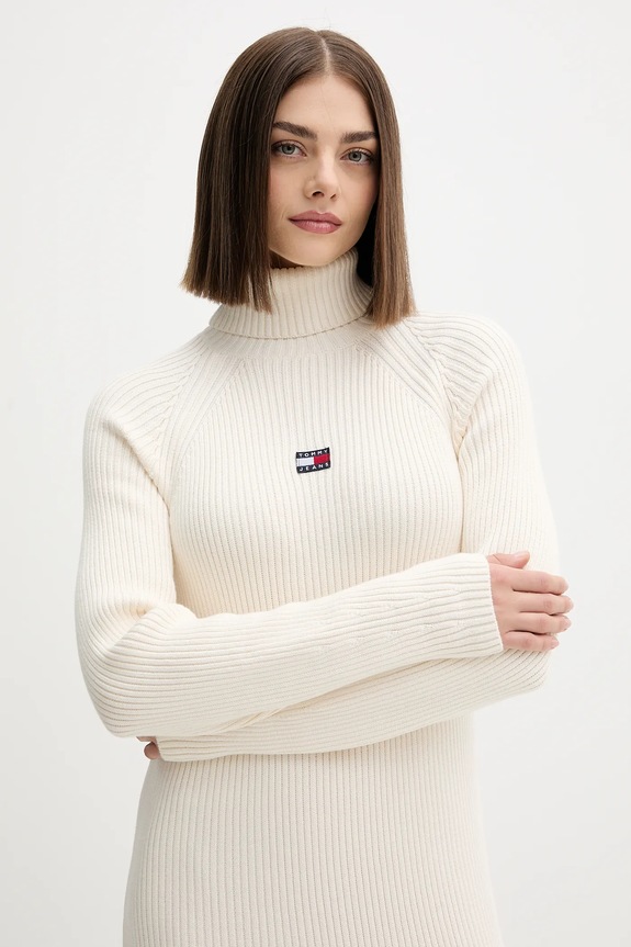 Βαμβακερό φόρεμα Tommy Jeans μπεζ DW0DW22167