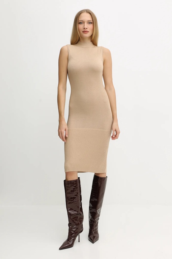 Šaty s prímesou vlny Armani Exchange pletenina béžová XW001308.AF13774