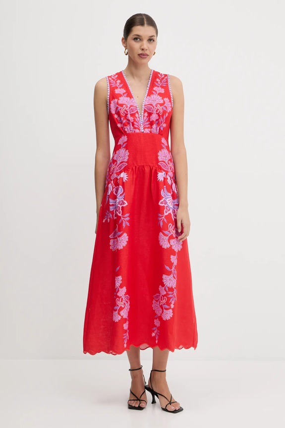Farm Rio vestito di lino maxi rosso 336269