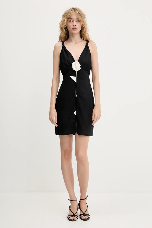 Λινό φόρεμα Farm Rio 336607 μαύρο AW25