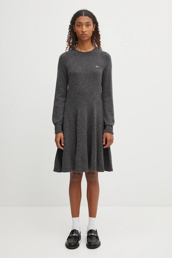 Vunena haljina Lacoste vuna siva EF4161