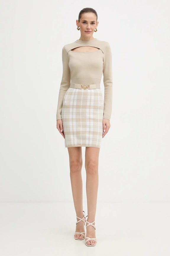 Φόρεμα από μείγμα μαλλιού Guess CORALINE W5BK44.Z3JD2 μπεζ AW25