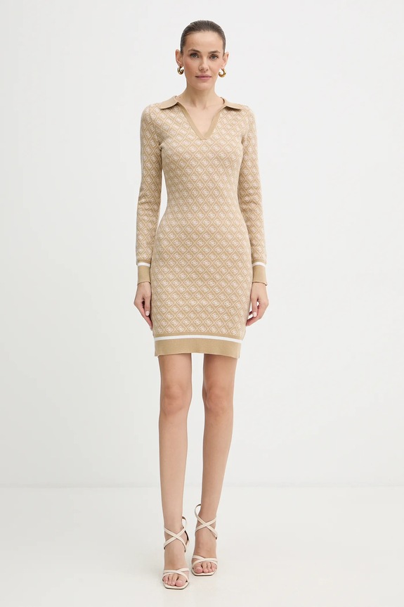 Φόρεμα από μείγμα μαλλιού Guess AUBREY W5BK25.Z3JD2 μπεζ AW25