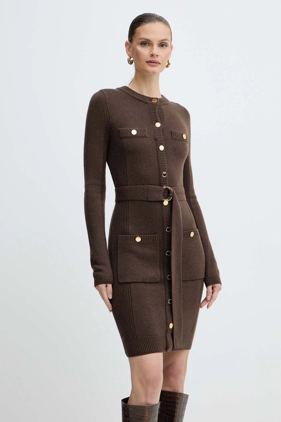 Marciano by Guess sukienka z dodatkiem kaszmiru AFRAH casual brązowy 5BGK43.5893Z