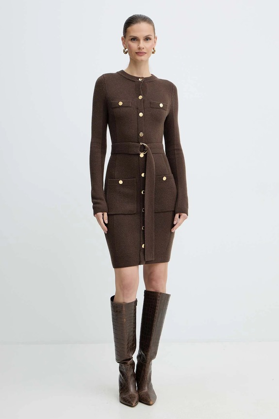 Marciano by Guess sukienka z dodatkiem kaszmiru AFRAH 5BGK43.5893Z brązowy AW25