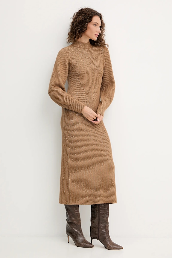 Μάλλινο φόρεμα Twinset 252TT3460 καφέ AW25