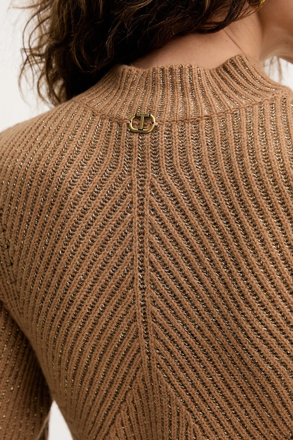 Μάλλινο φόρεμα Twinset 252TT3460 καφέ