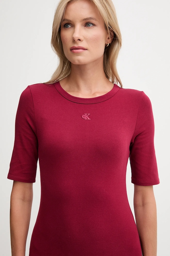 Calvin Klein Jeans φόρεμα βαμβάκι με ελαστάν μπορντό LV047D217G