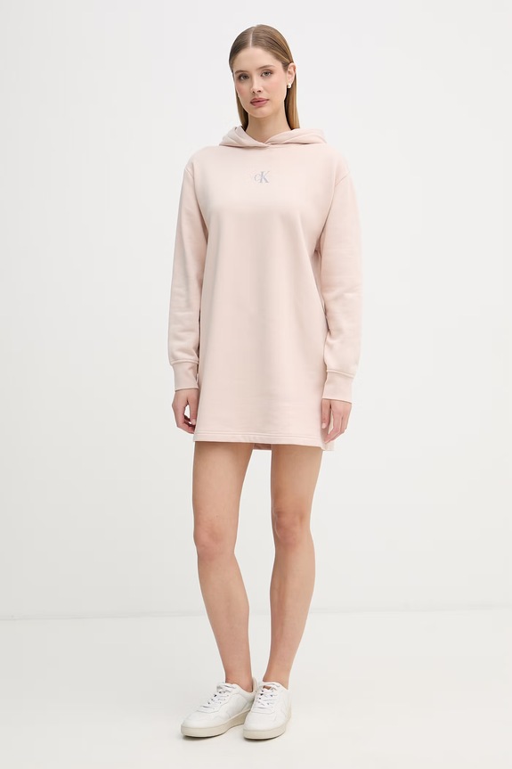 Calvin Klein Jeans sukienka bawełniana LV047D229G beżowy SS26