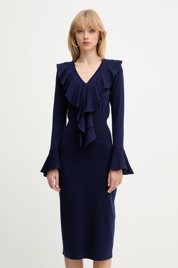 Volnena obleka Luisa Spagnoli mornarsko modra 100110