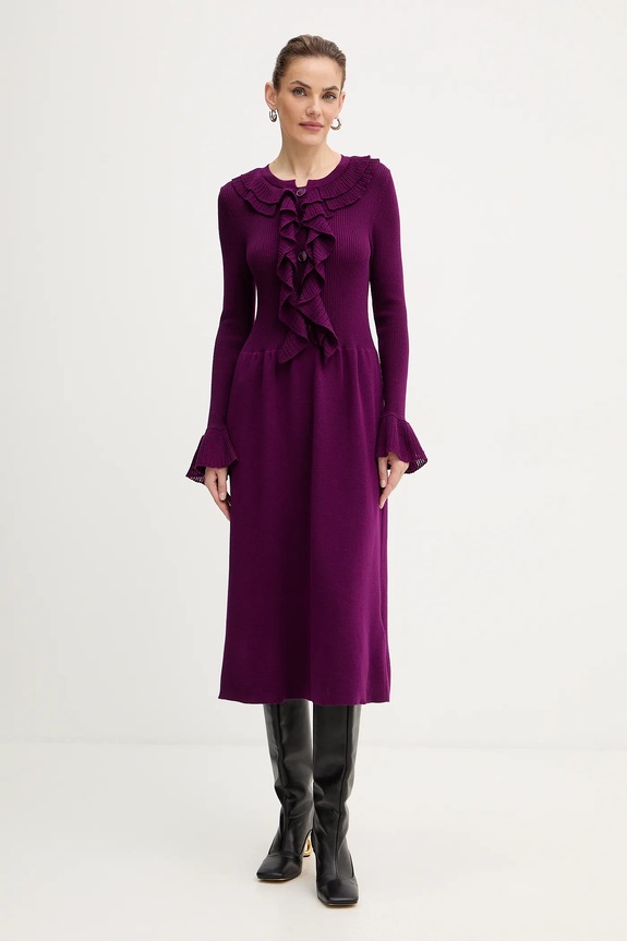Luisa Spagnoli vestito in lana midi violetto 100175