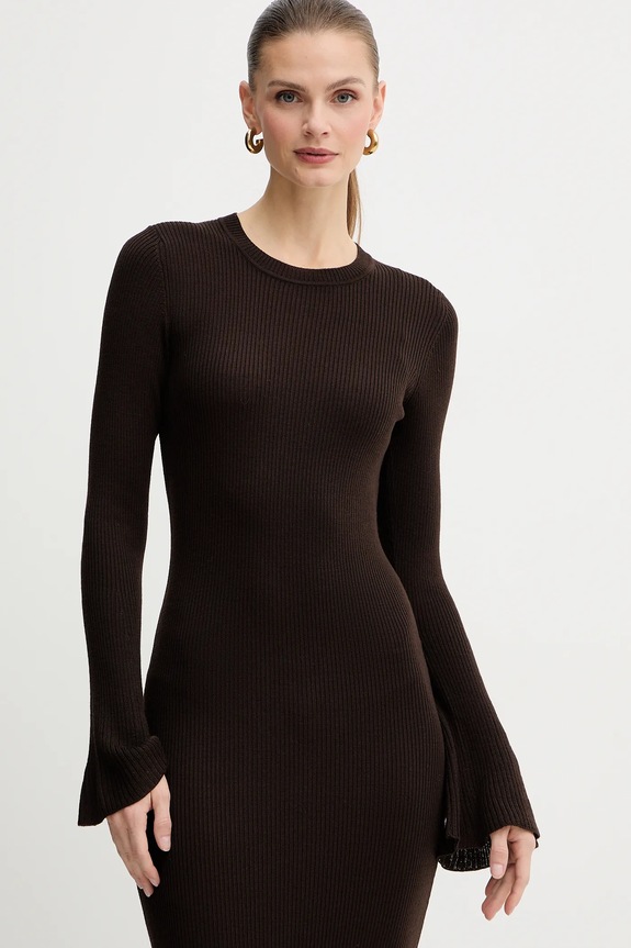 Μάλλινο φόρεμα Luisa Spagnoli καφέ 100225