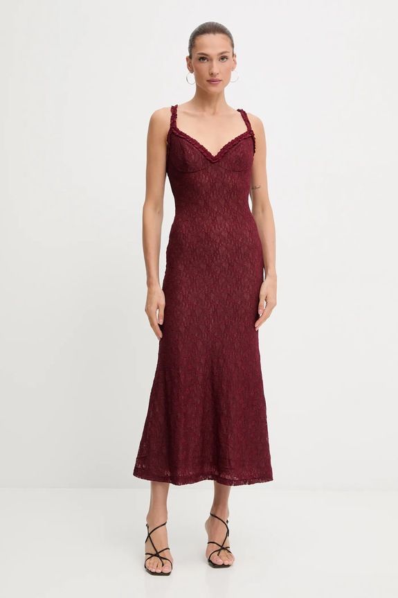 Šaty Bardot maxi burgundské 59964DB