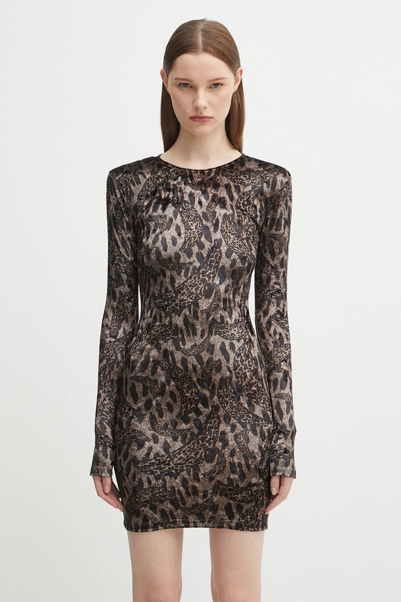 Платье из велюра Fiorucci Banimalier Print Velour Padded Mini круглый вырез коричневый W02FPDMN011VR01BR01