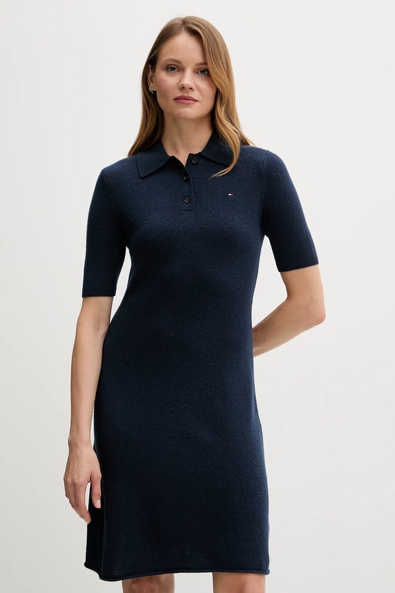Tommy Hilfiger gyapjú ruha gombolós sötétkék WW0WW46436