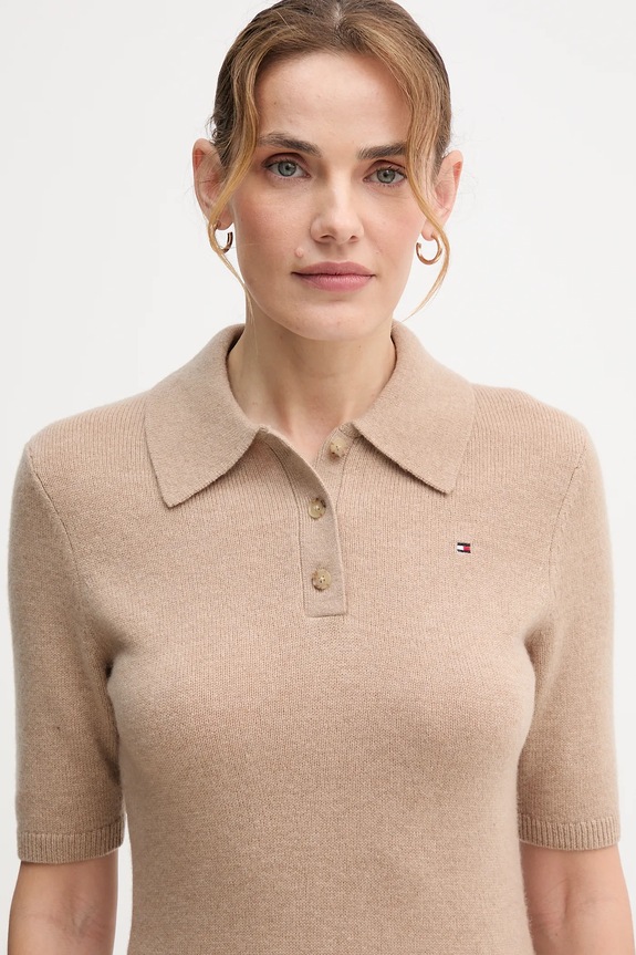 Vlnené šaty Tommy Hilfiger béžová WW0WW46436