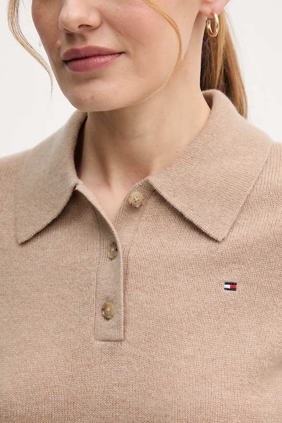 Vlnené šaty Tommy Hilfiger WW0WW46436 béžová