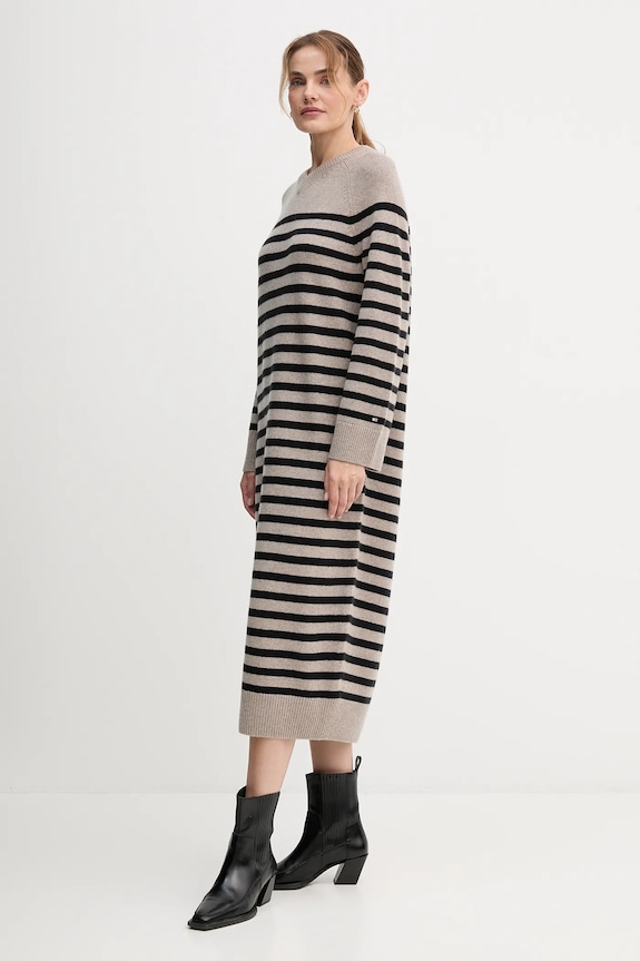 Vlnené šaty Tommy Hilfiger WW0WW46761 béžová AW25