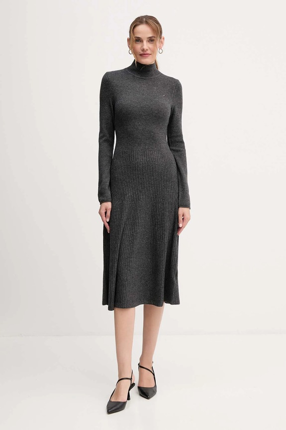 Vlnené šaty Tommy Hilfiger WW0WW47303 sivá AW25