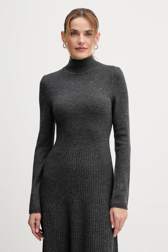 Vlnené šaty Tommy Hilfiger sivá WW0WW47303