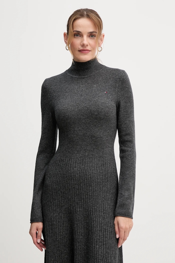 Vlnené šaty Tommy Hilfiger sivá WW0WW47303