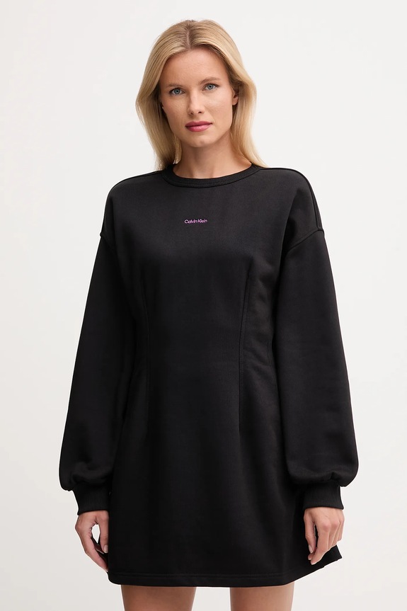 Βαμβακερό φόρεμα Calvin Klein Jeans μακρύ μαύρο LV047D227G