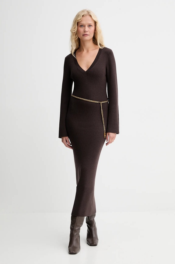 Haljina s primjesom vune MICHAEL Michael Kors pletivo smeđa MF5835G4VR