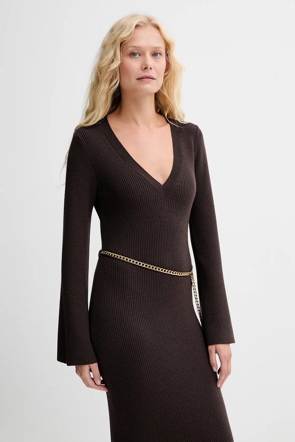 Haljina s primjesom vune MICHAEL Michael Kors smeđa MF5835G4VR
