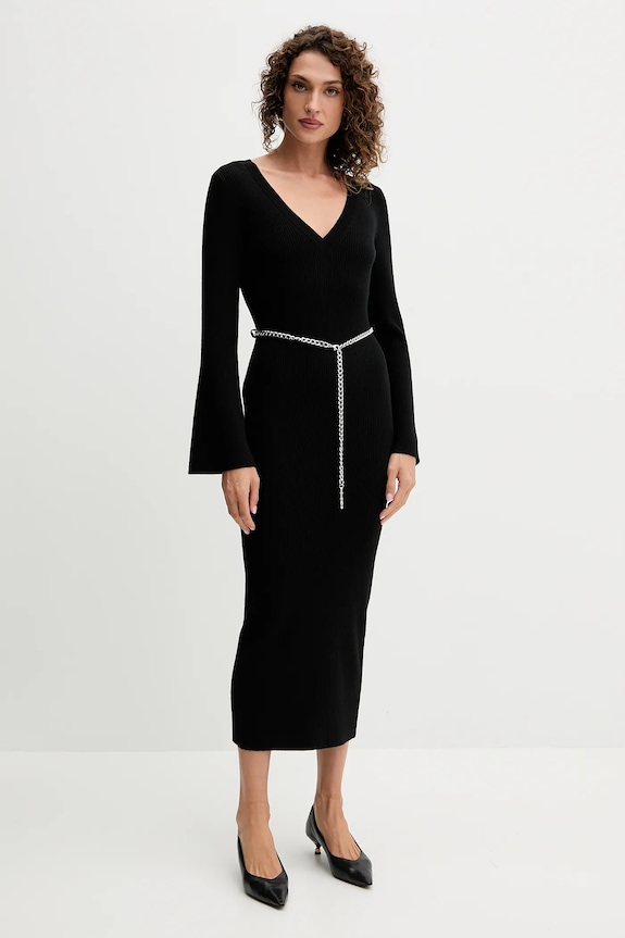 MICHAEL Michael Kors rochie cu lână maxi negru MF5835G4VR