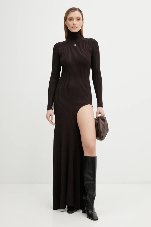 Coperni ruha Leg Cut-Out Rib Gown barna COPML155Y3011