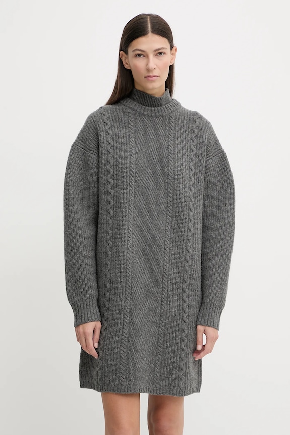 Vlnené šaty G-Star Cable loose knit vlna sivá D27217.D770