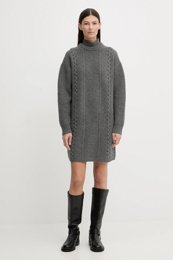 Vlnené šaty G-Star Cable loose knit D27217.D770 sivá AW25