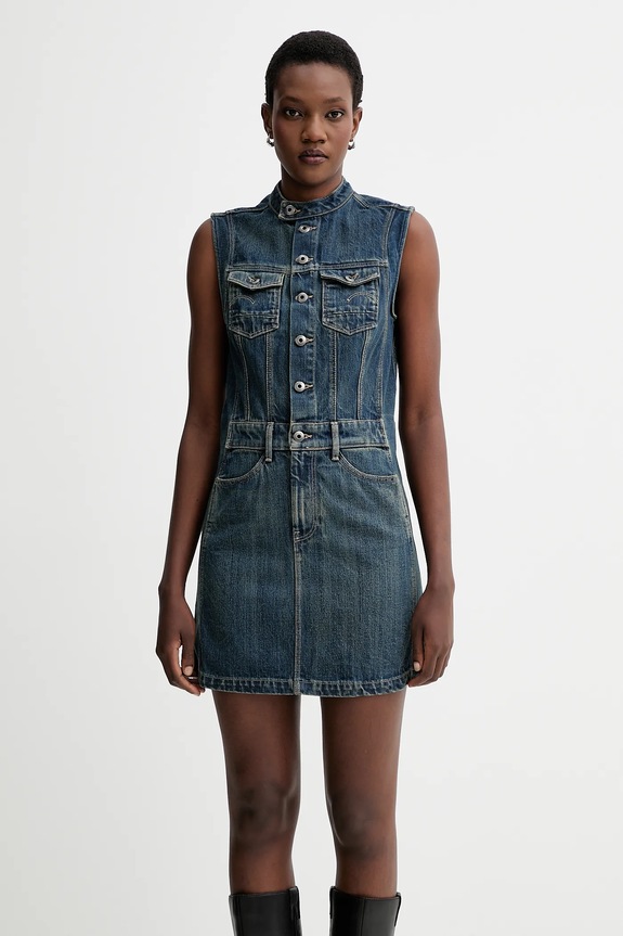 Rifľové šaty G-Star Moto Slim bavlna modrá D27698.D577