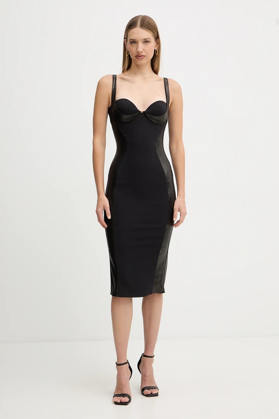 Φόρεμα Elisabetta Franchi λεπτό μοτίβο μαύρο AB83857E2