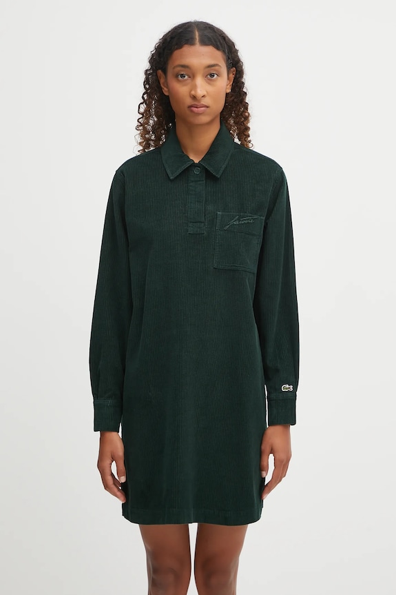 Obleka iz rebrastega žameta Lacoste Oversize zelena EF5335