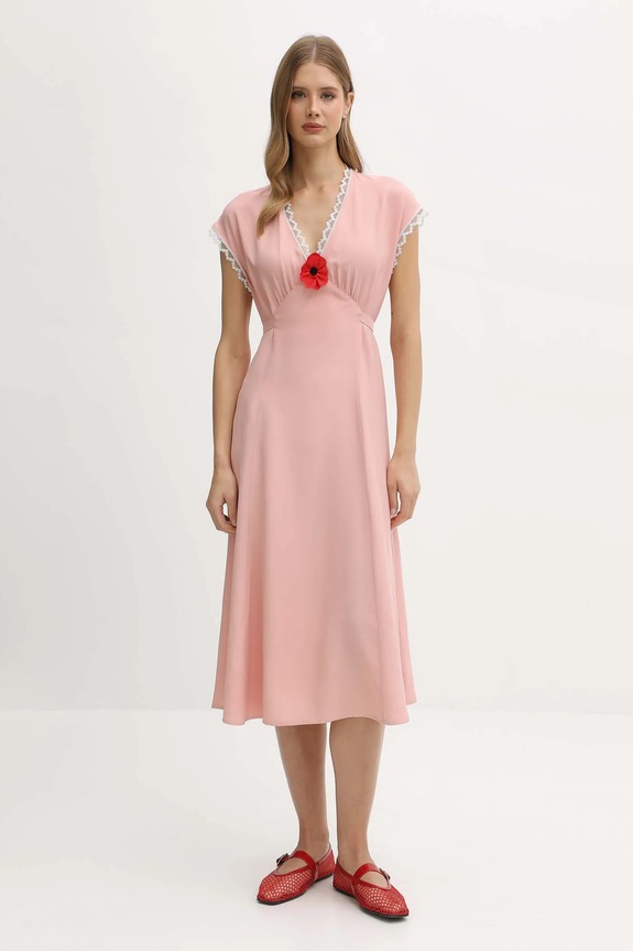 The Sleeper vestito di viscosa midi rosa PMDDR03P006L