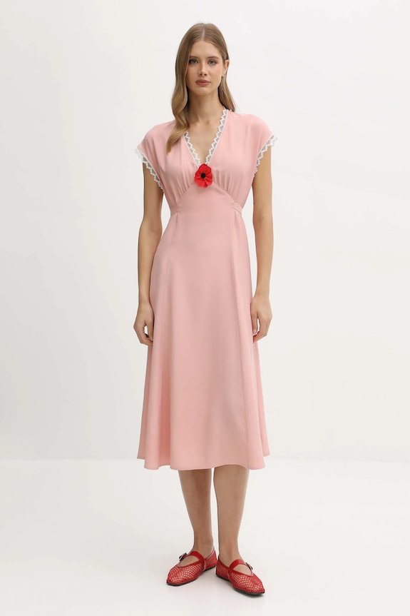 The Sleeper vestito di viscosa midi rosa PMDDR03P006L