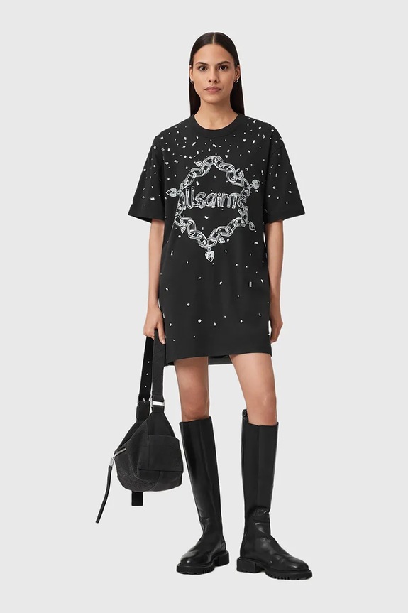 Хлопковое платье AllSaints DRIP W082DD чёрный