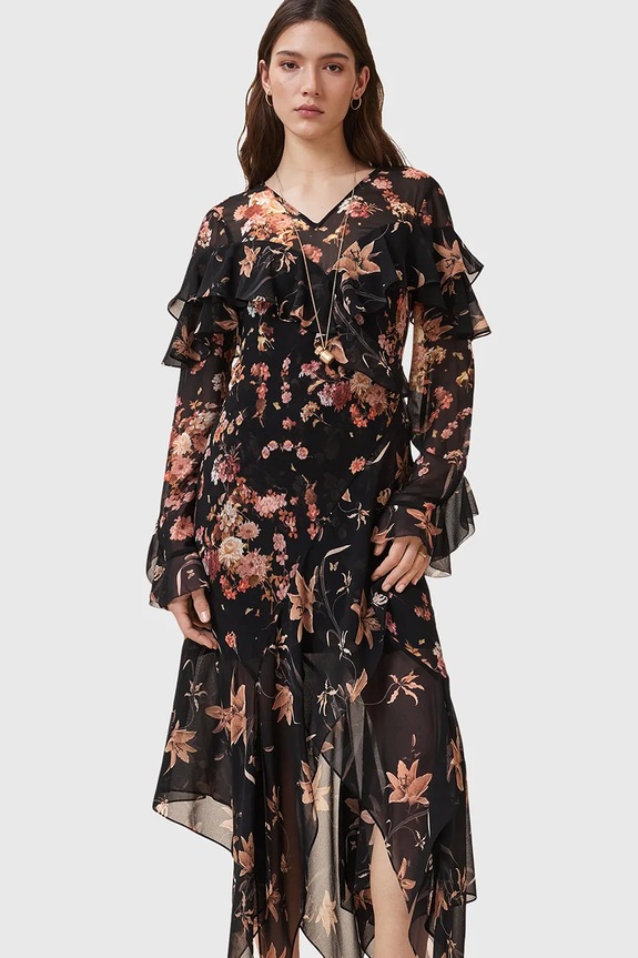 Obleka AllSaints FRESCA W021DD črna AW25