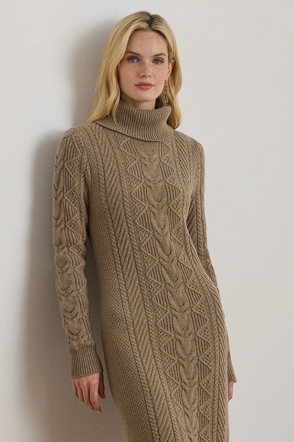 Odzież Lauren Ralph Lauren sukienka z dodatkiem wełny 200979705 beżowy