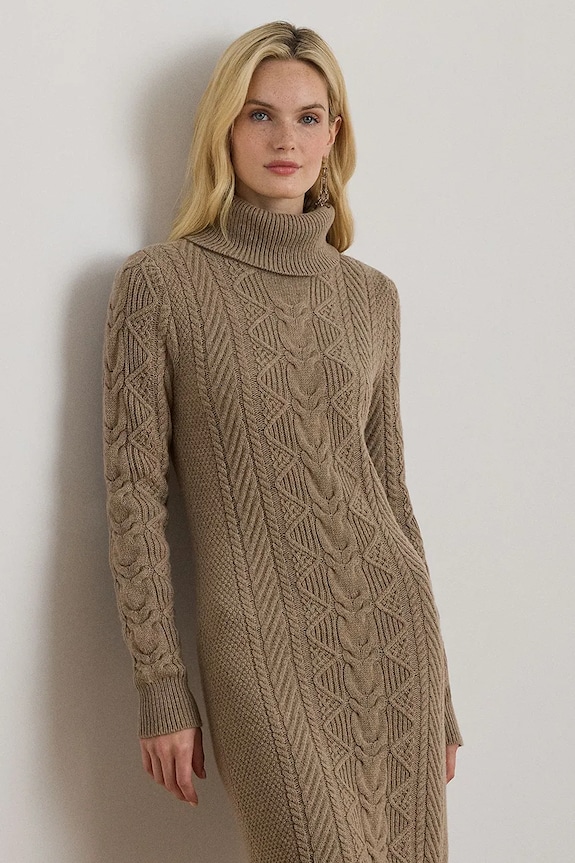 Odzież Lauren Ralph Lauren sukienka z dodatkiem wełny 200979705 beżowy