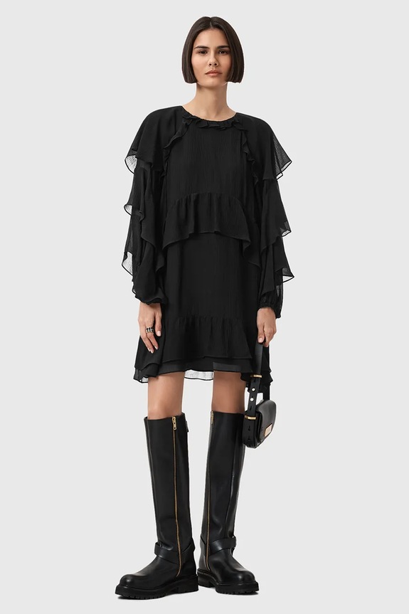 Φόρεμα με προσθήκη μεταξιού AllSaints LISSIE μακρύ μαύρο W100DD