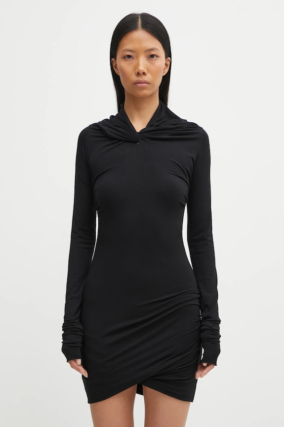 Haljina s dodatkom kašmira Rick Owens Lilies Kairo s elastinom crna LI02E3568.JBWS