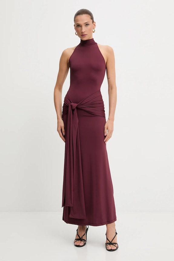 Šaty Bardot s elastanom burgundské 60102DB