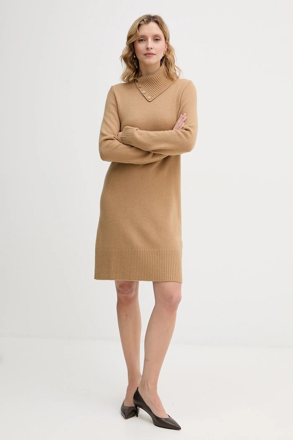 Šaty s příměsí vlny United Colors of Benetton 1444DV02F hnědá AW25