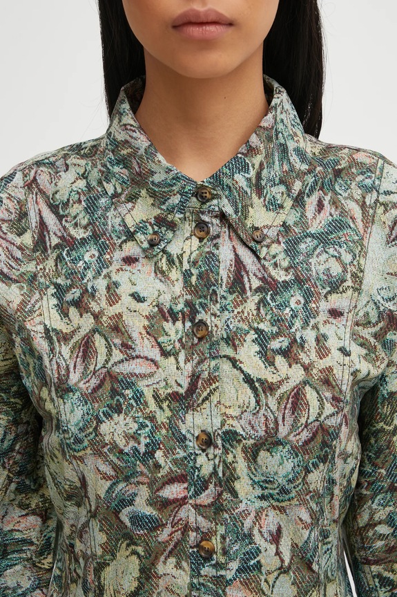 GANNI sukienka Printed Stretch Cotton Buttoned Mini zielony W1096
