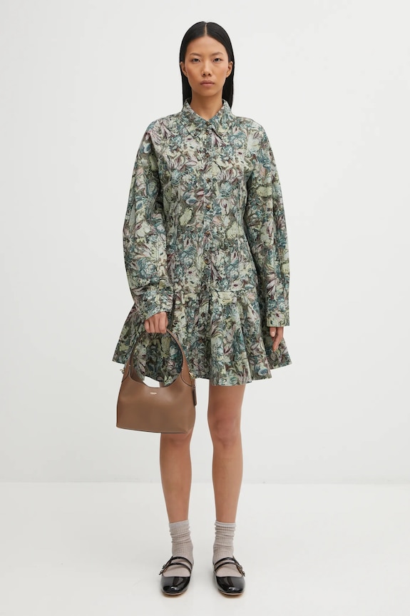 GANNI sukienka Printed Stretch Cotton Buttoned Mini W1096
